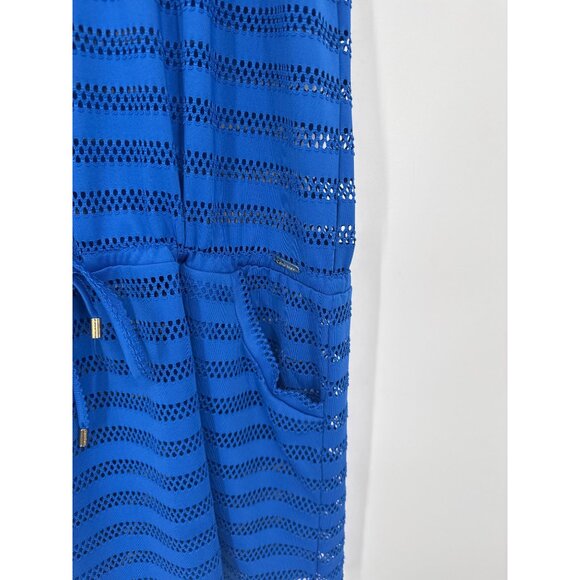 Calvin Klein Womens Blue Mesh swim Cover-Up Dress Drawstring Pockets size large - Picture 4 of 5